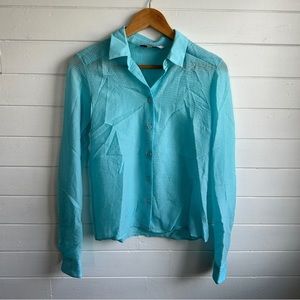 Dvf Blue Long Sleeve Button Up Top Crinkled Lightweight 2